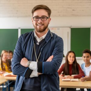 Docent Jesper voor zijn klas Nascholing Creatief Schrijven in de klas docenten VO/MBO Dactylus